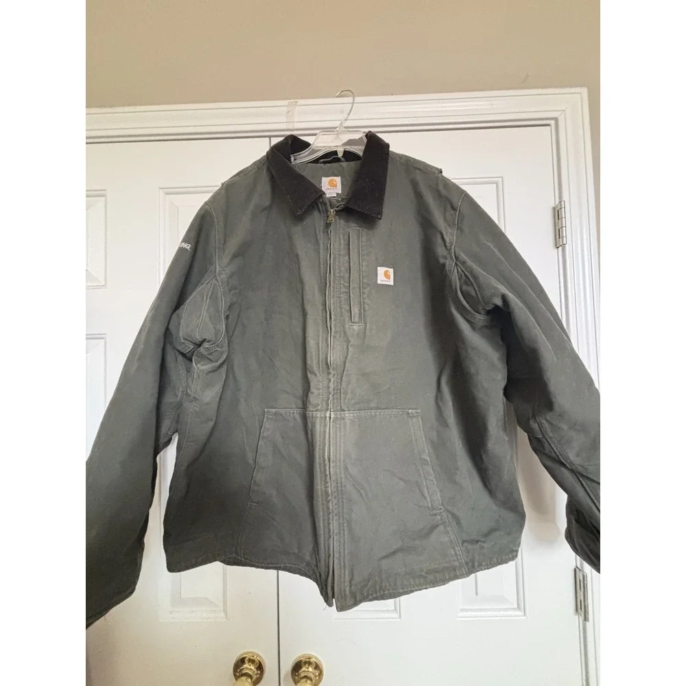 Carhartt Green Jacket Sherpa Lined RN 14806 Zips 5 Pockets Pre-owned Banded Slvs